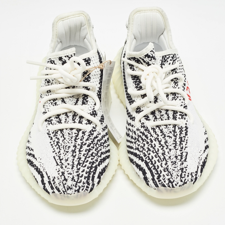 Pre Owned Yeezy x Adidas White/Black Knit Fabric Boost 350 V2 Zebra Sneakers Size 38