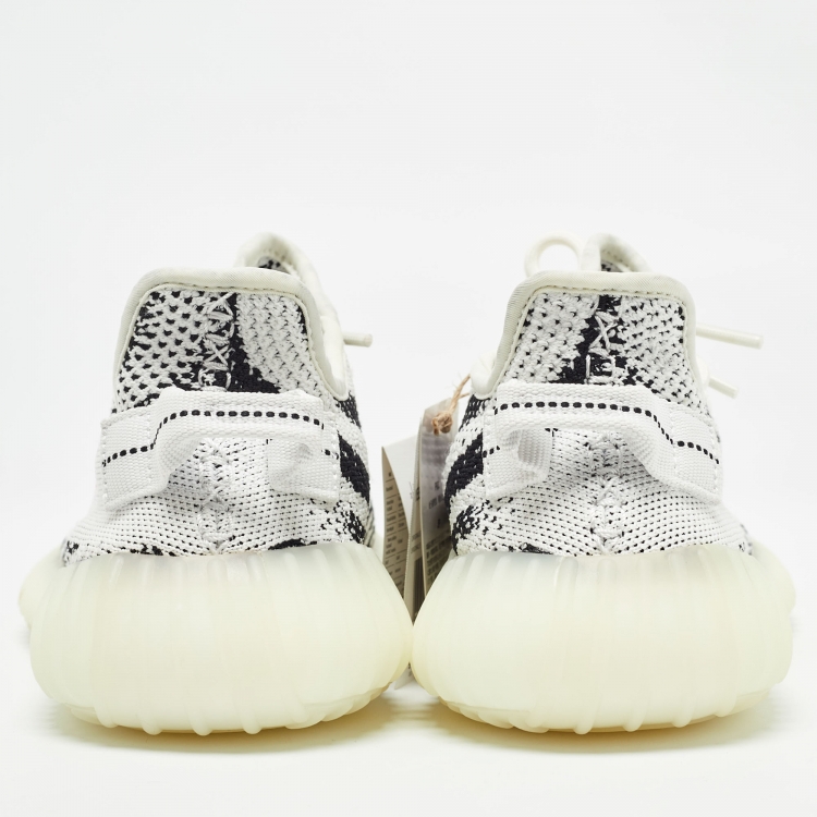 Pre Owned Yeezy x Adidas White/Black Knit Fabric Boost 350 V2 Zebra Sneakers Size 38