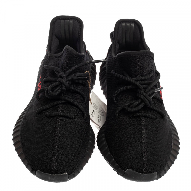 Pre Owned Adidas Yeezy Black/Red Knit Fabric Boost 350 V2 Low Top Sneakers Size 42