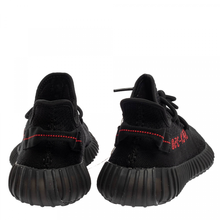 Pre Owned Adidas Yeezy Black/Red Knit Fabric Boost 350 V2 Low Top Sneakers Size 42