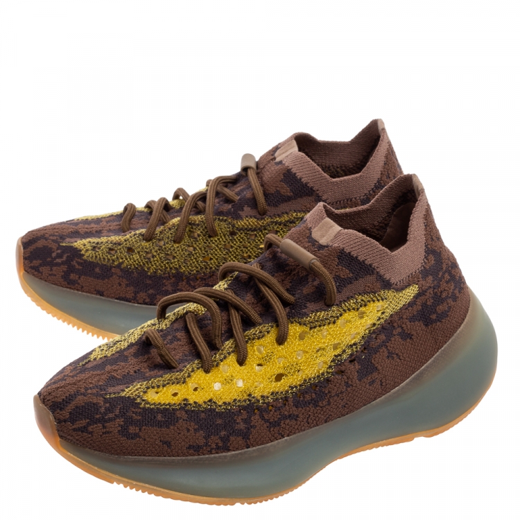 Pre Owned Adidas Yeezy Brown/Yellow Knit Fabric And Mesh Boost 380 LMNTE Sneakers Size 39 1/3