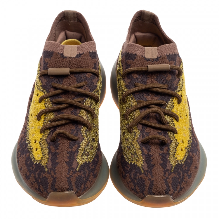 Pre Owned Adidas Yeezy Brown/Yellow Knit Fabric And Mesh Boost 380 LMNTE Sneakers Size 39 1/3