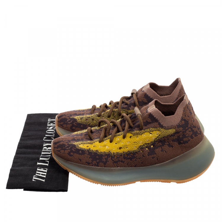 Pre Owned Adidas Yeezy Brown/Yellow Knit Fabric And Mesh Boost 380 LMNTE Sneakers Size 39 1/3