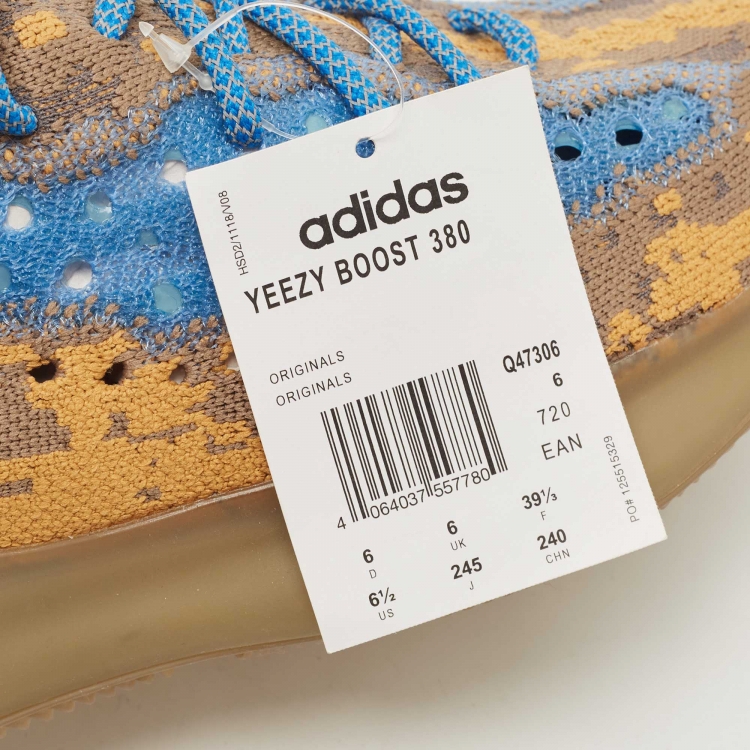 Pre Owned Yeezy x Adidas Brown Knit Fabric  Boost 380 Blue-Oat Sneakers 39 1/3