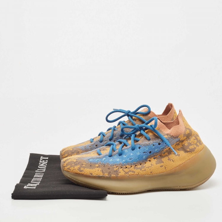 Pre Owned Yeezy x Adidas Brown Knit Fabric  Boost 380 Blue-Oat Sneakers 39 1/3