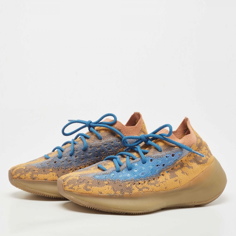 Pre Owned Yeezy x Adidas Brown Knit Fabric  Boost 380 Blue-Oat Sneakers 39 1/3