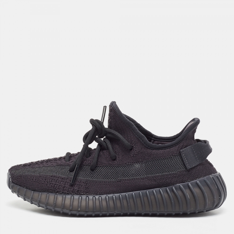 Pre Owned Yeezy x Adidas Black Knit Fabric Boost 350 V2 Onyx Sneakers Size 39 1/3