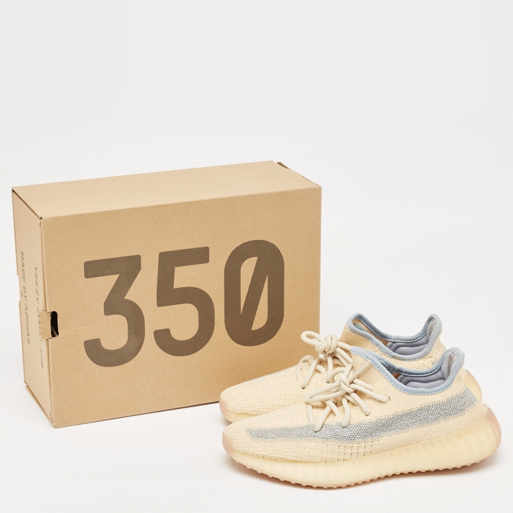 مملوكة مسبقًا Yeezy x Adidas Light Yellow Knit Fabric Boost 350 V2 Linen Sneakers Size 38