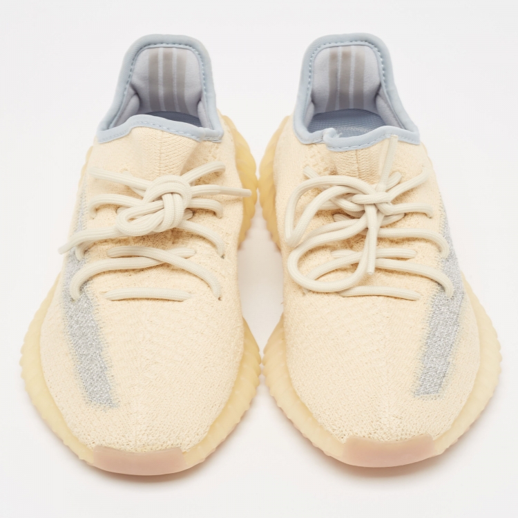 مملوكة مسبقًا Yeezy x Adidas Light Yellow Knit Fabric Boost 350 V2 Linen Sneakers Size 38