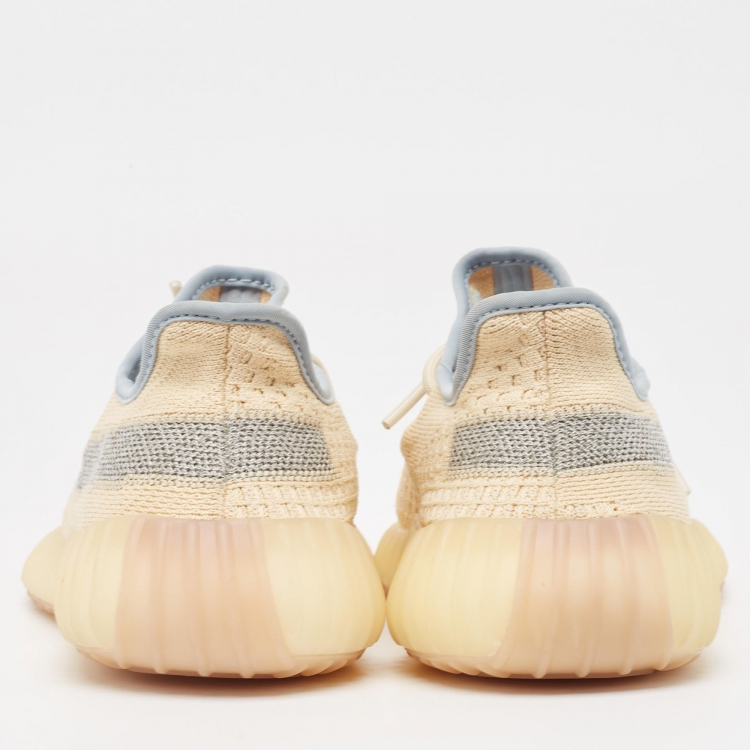 مملوكة مسبقًا Yeezy x Adidas Light Yellow Knit Fabric Boost 350 V2 Linen Sneakers Size 38