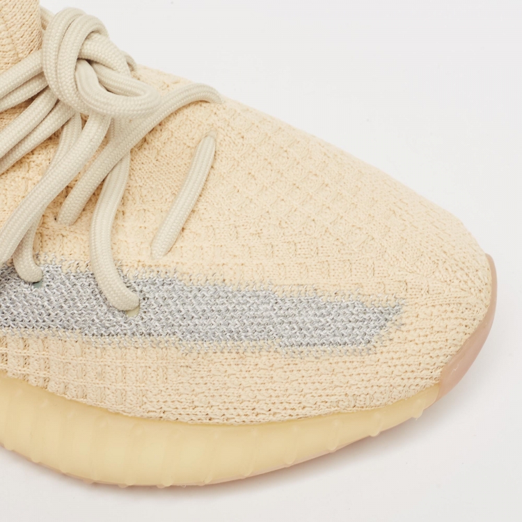 مملوكة مسبقًا Yeezy x Adidas Light Yellow Knit Fabric Boost 350 V2 Linen Sneakers Size 38