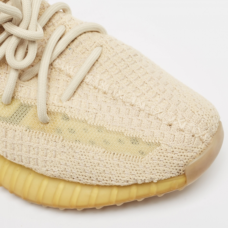 Pre Owned Yeezy x Adidas Beige Knit Fabric Boost 350 V2 Flax Sneakers Size 38.5