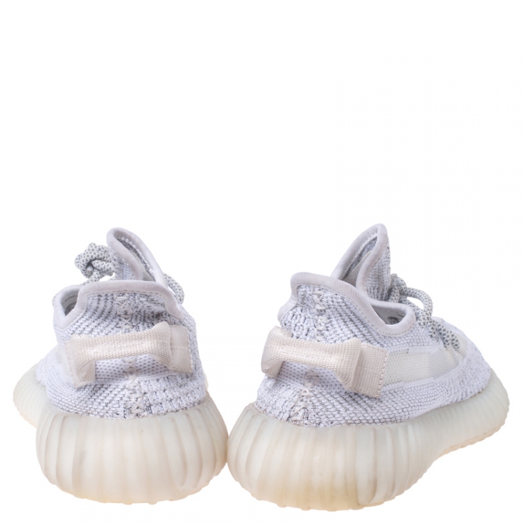 مملوكة مسبقًا Yeezy x Adidas Grey/White Cotton Knit Boost 350 V2 Static Reflective Sneakers Size 38