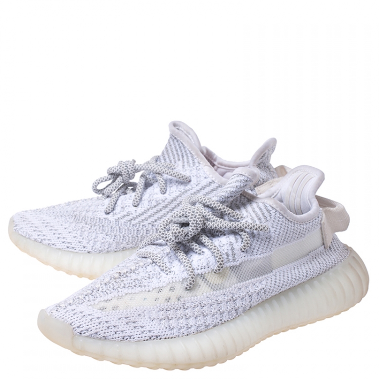مملوكة مسبقًا Yeezy x Adidas Grey/White Cotton Knit Boost 350 V2 Static Reflective Sneakers Size 38