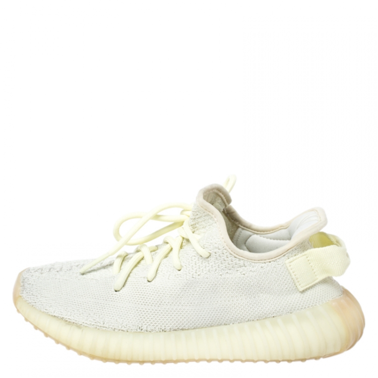 Pre Owned Yeezy x Adidas Light Yellow Cotton Knit Boost 350 V2 Sneakers Size 36.5