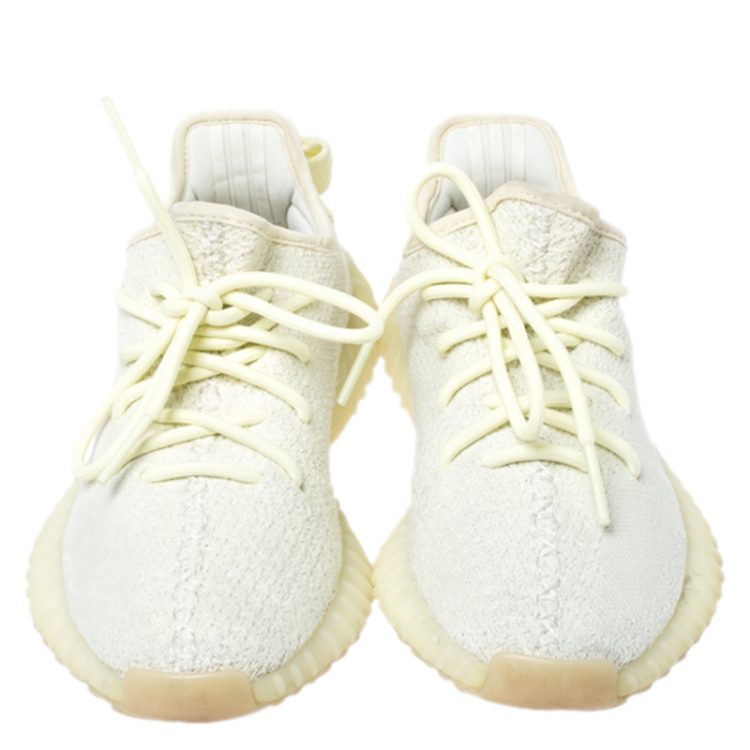 Pre Owned Yeezy x Adidas Light Yellow Cotton Knit Boost 350 V2 Sneakers Size 36.5