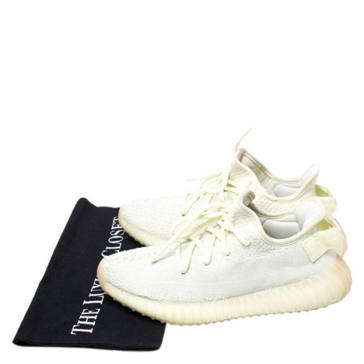 Pre Owned Yeezy x Adidas Light Yellow Cotton Knit Boost 350 V2 Sneakers Size 36.5