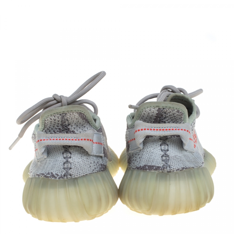 Pre Owned Yeezy x Adidas Blue Tint/Grey Cotton Knit Boost 350 V2  Sneakers Size 38.5