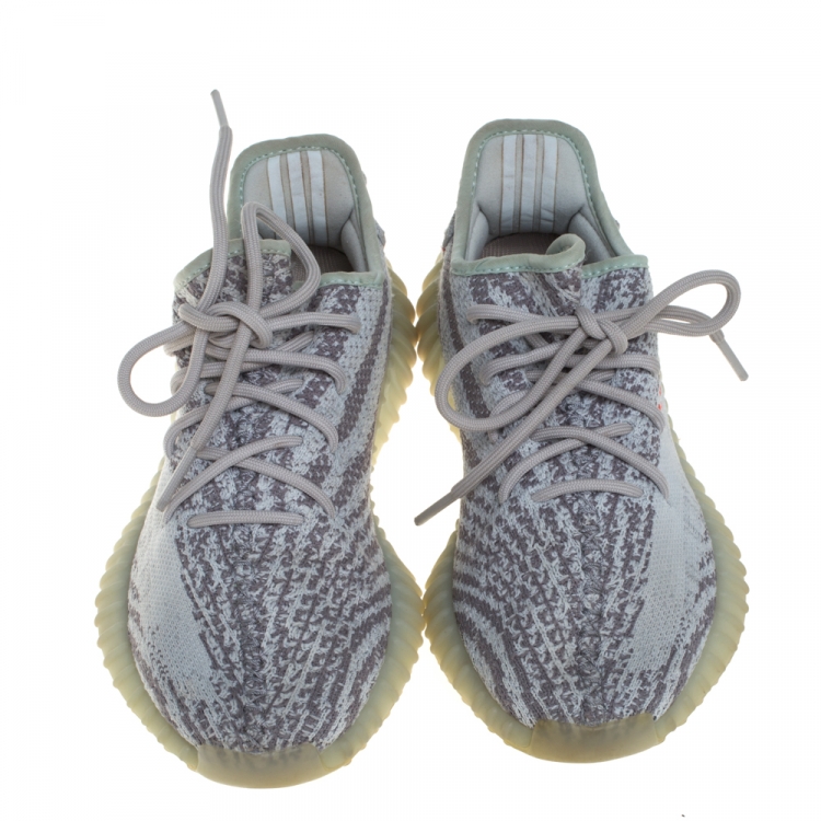 Pre Owned Yeezy x Adidas Blue Tint/Grey Cotton Knit Boost 350 V2  Sneakers Size 38.5