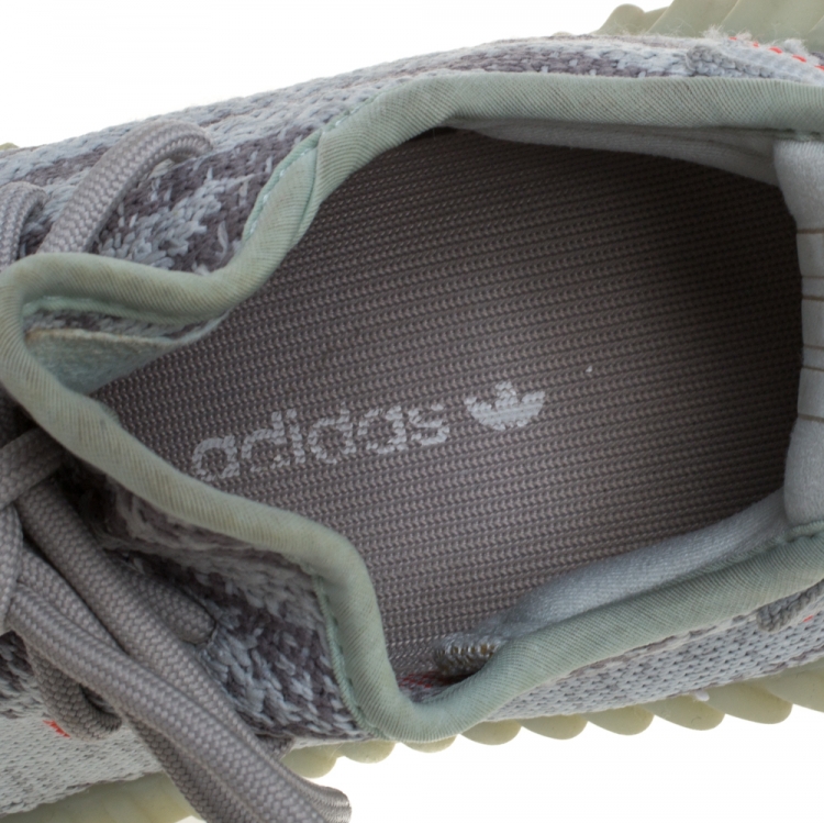 Pre Owned Yeezy x Adidas Blue Tint/Grey Cotton Knit Boost 350 V2  Sneakers Size 38.5