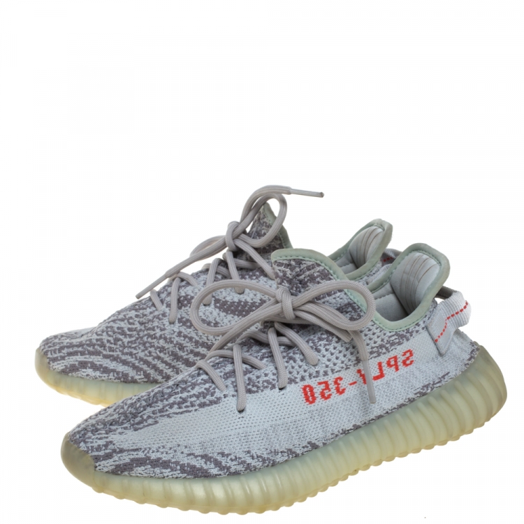 Pre Owned Yeezy x Adidas Blue Tint/Grey Cotton Knit Boost 350 V2  Sneakers Size 38.5