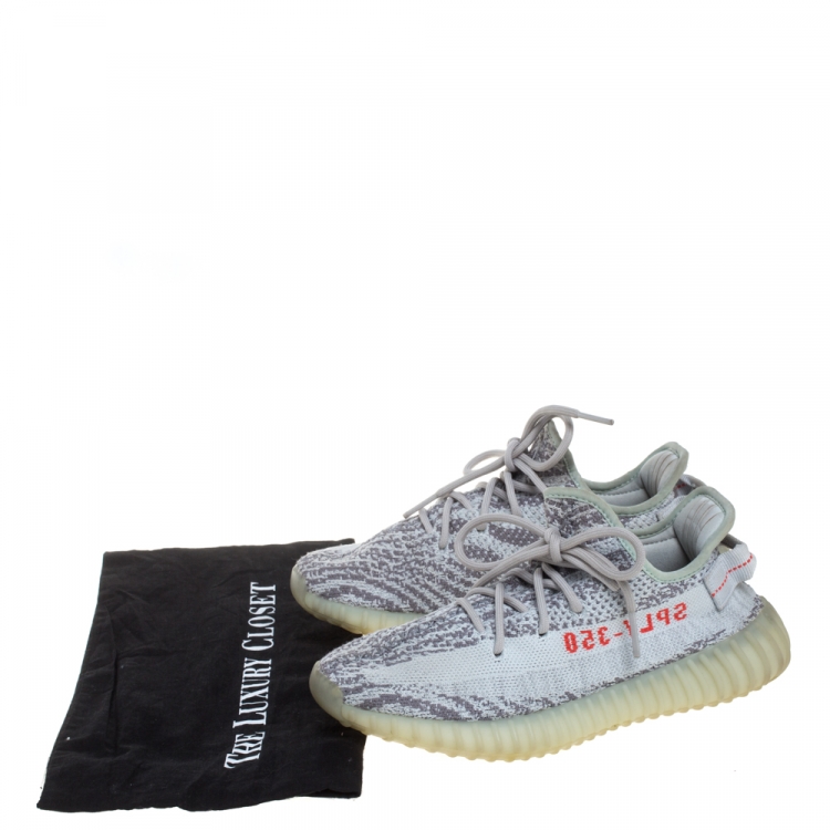 Pre Owned Yeezy x Adidas Blue Tint/Grey Cotton Knit Boost 350 V2  Sneakers Size 38.5