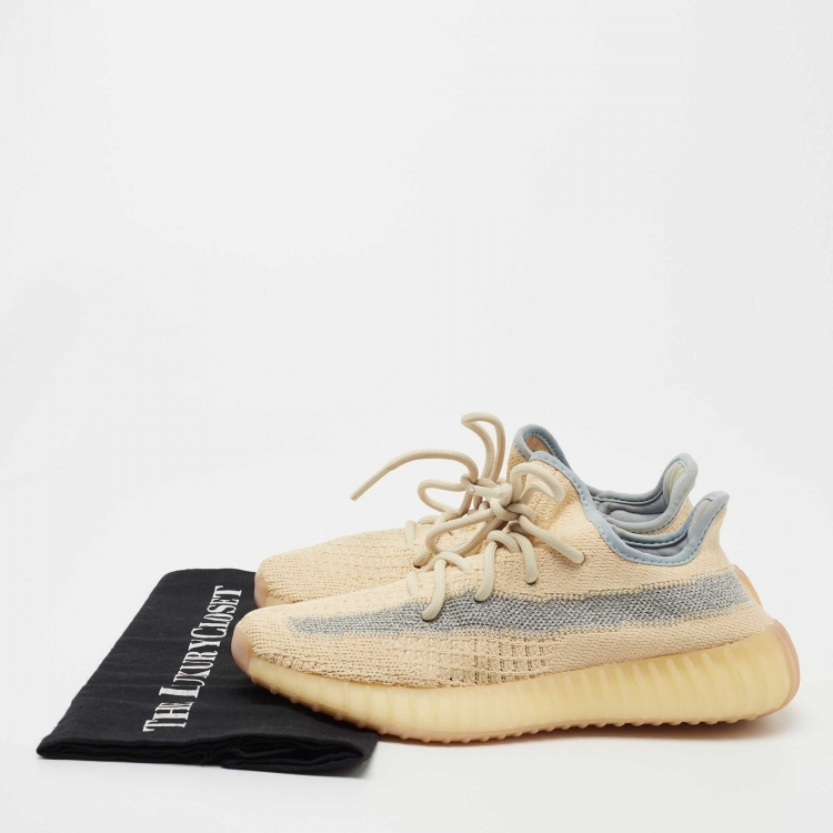 Pre Owned Yeezy x Adidas Light Yellow Knit Fabric Boost 350 V2 Linen Sneakers Size 37 1/3