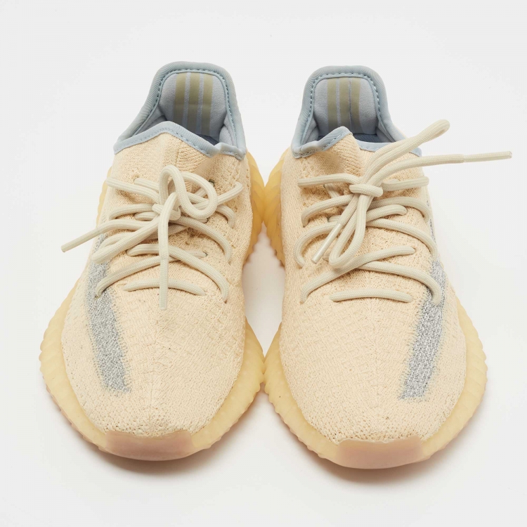 Pre Owned Yeezy x Adidas Light Yellow Knit Fabric Boost 350 V2 Linen Sneakers Size 37 1/3