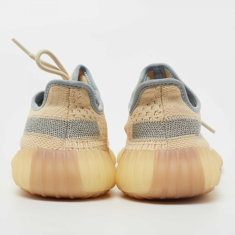 Pre Owned Yeezy x Adidas Light Yellow Knit Fabric Boost 350 V2 Linen Sneakers Size 37 1/3