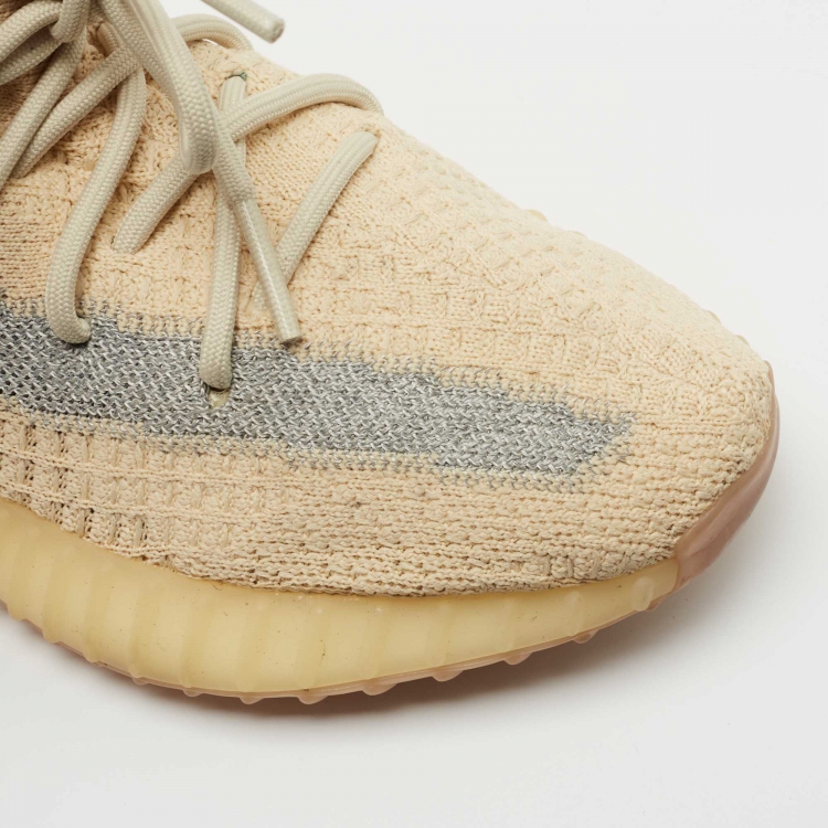 Pre Owned Yeezy x Adidas Light Yellow Knit Fabric Boost 350 V2 Linen Sneakers Size 37 1/3