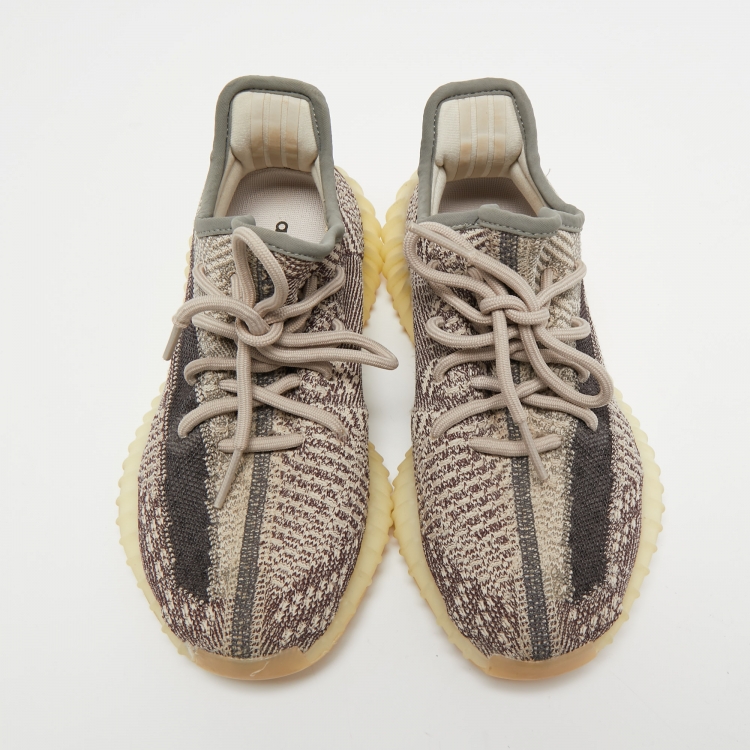 Pre Owned Yeezy x Adidas Grey/Black Knit Fabric Boost 350 V2 Zyon Sneakers Size 37