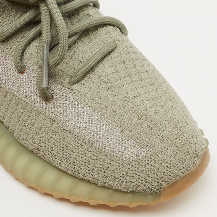 Pre Owned Yeezy x Adidas Green/Grey Knit Fabric Boost 350 V2 Desert Sage Sneakers Size 39 1/3