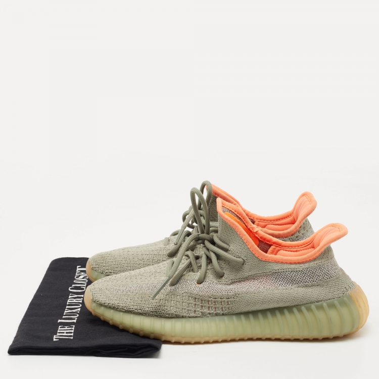 Pre Owned Yeezy x Adidas Green/Grey Knit Fabric Boost 350 V2 Desert Sage Sneakers Size 39 1/3