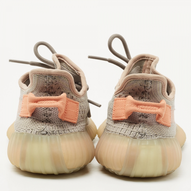 Pre Owned Yeezy x Adidas Grey/Orange Knit Fabric Boost 350 V2 True Form Sneakers Size 36