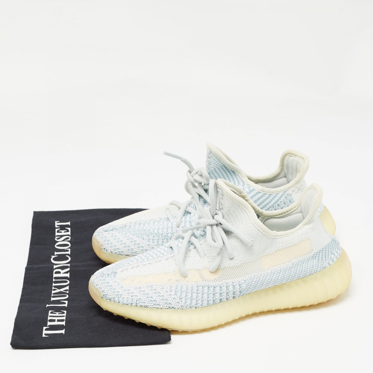 مملوكة مسبقًا Yeezy x Adidas Blue/White Knit Fabric Boost 350 V2 Cloud White Sneakers Size 38 2/3