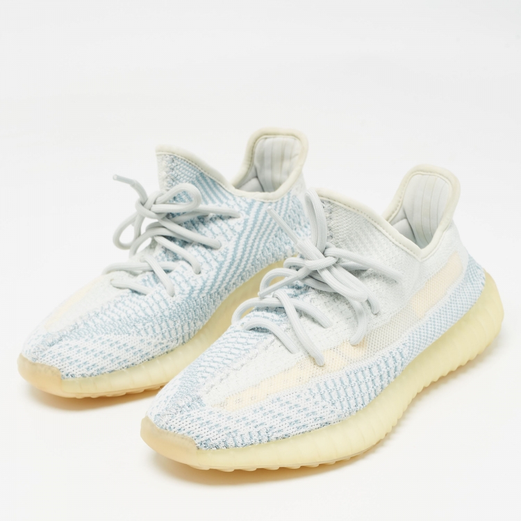 مملوكة مسبقًا Yeezy x Adidas Blue/White Knit Fabric Boost 350 V2 Cloud White Sneakers Size 38 2/3