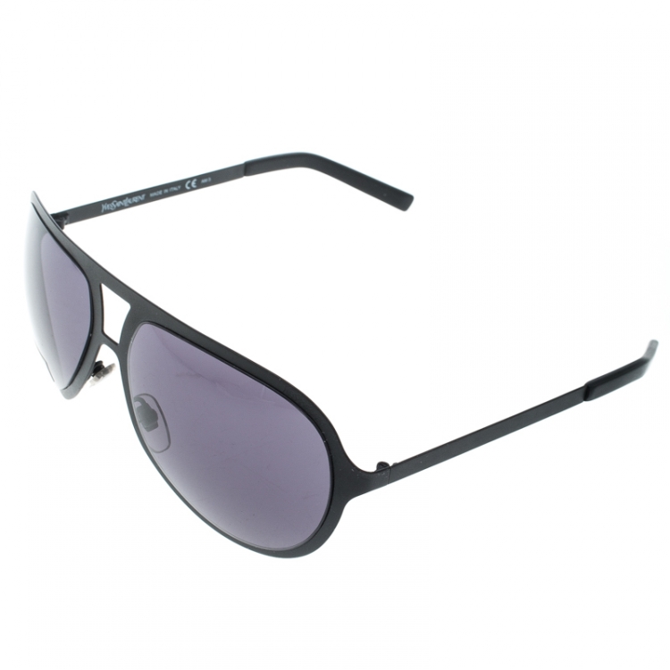Pre Owned Saint Laurent Paris Matte Black/Black YSL 2311/S Aviator Sunglasses