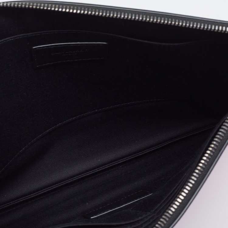 Pre Owned Saint Laurent Pink/Black Leather Zebra Print IPad Case