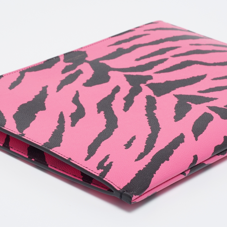 Pre Owned Saint Laurent Pink/Black Leather Zebra Print IPad Case