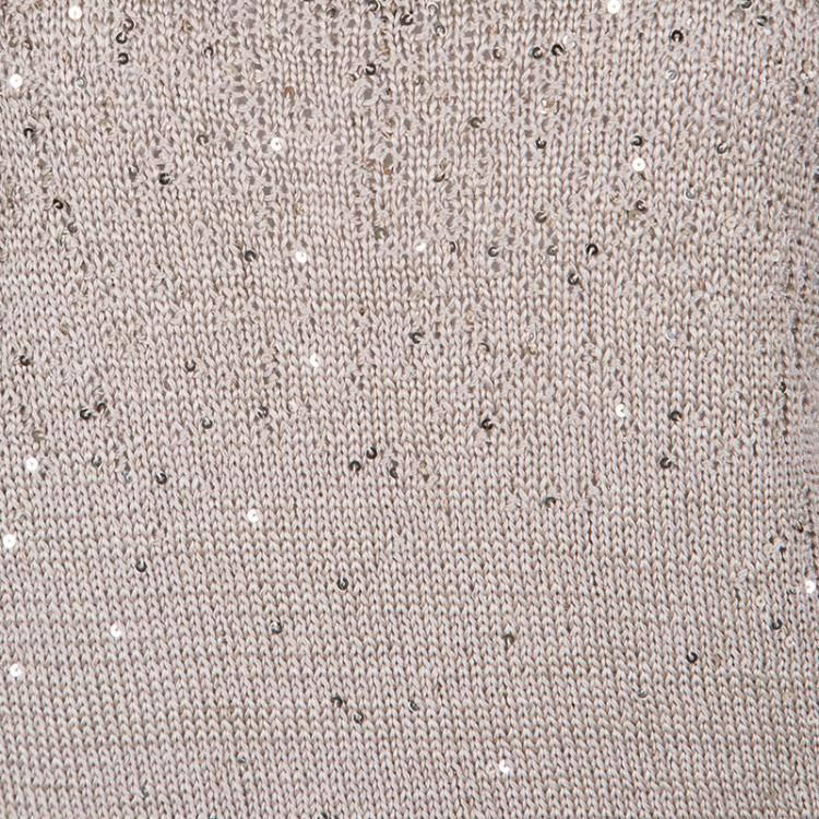 Pre Owned Yves Saint Laurent Paris Beige Sequined Cropped Sleeveless Sweater M