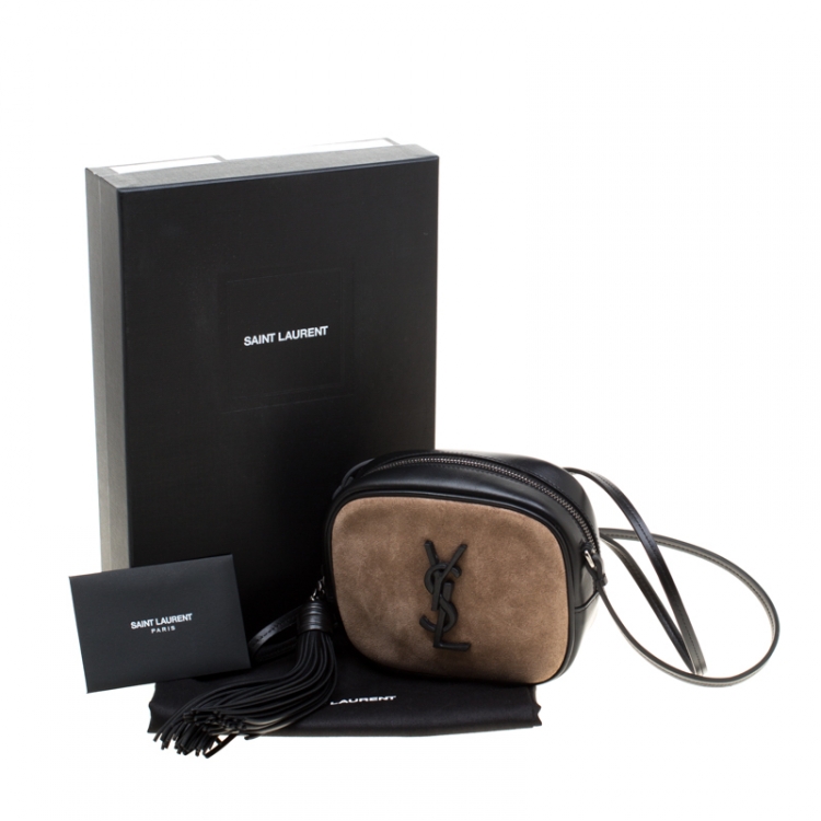Pre Owned Saint Laurent Paris Brown/Black Suede and Leather Blogger Crossbody Bag