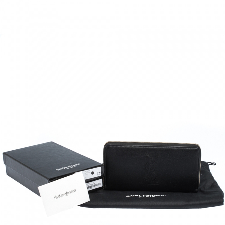 Pre Owned Saint Laurent Black Leather Belle De Jour Zip Around  Wallet