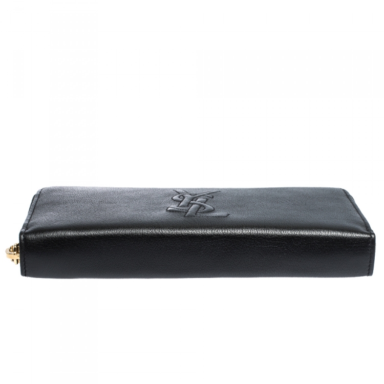 Pre Owned Saint Laurent Black Leather Belle De Jour Zip Around  Wallet