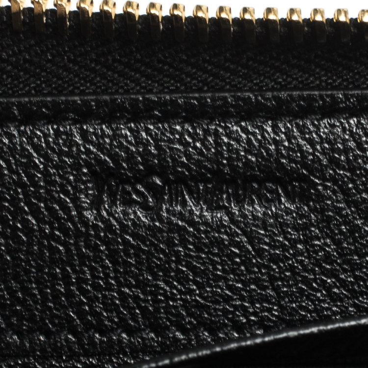 Pre Owned Saint Laurent Black Leather Belle De Jour Zip Around  Wallet