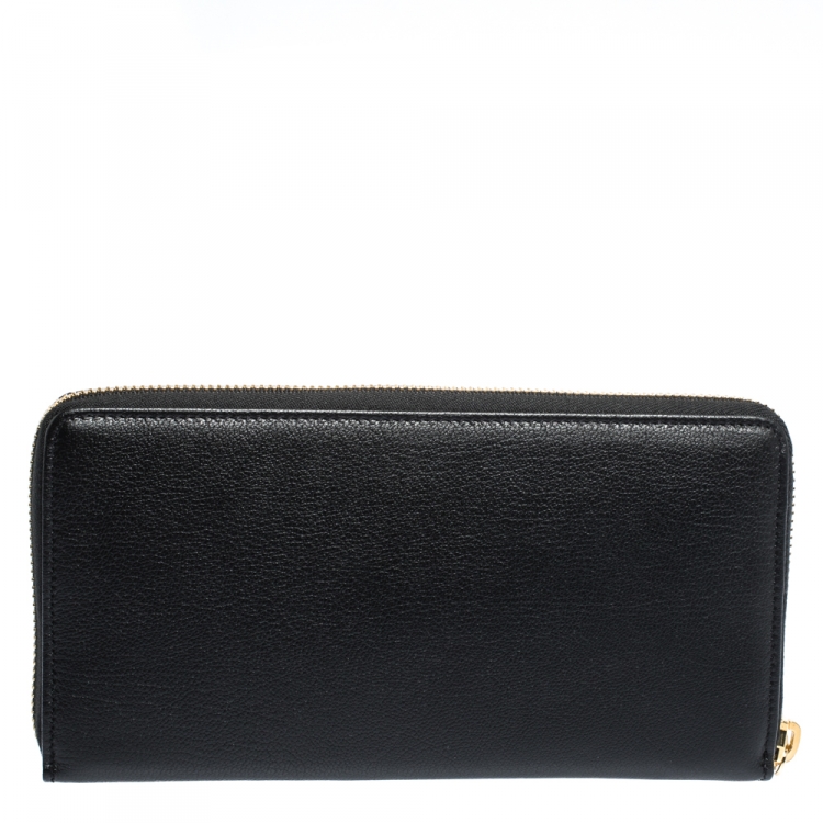 Pre Owned Saint Laurent Black Leather Belle De Jour Zip Around  Wallet