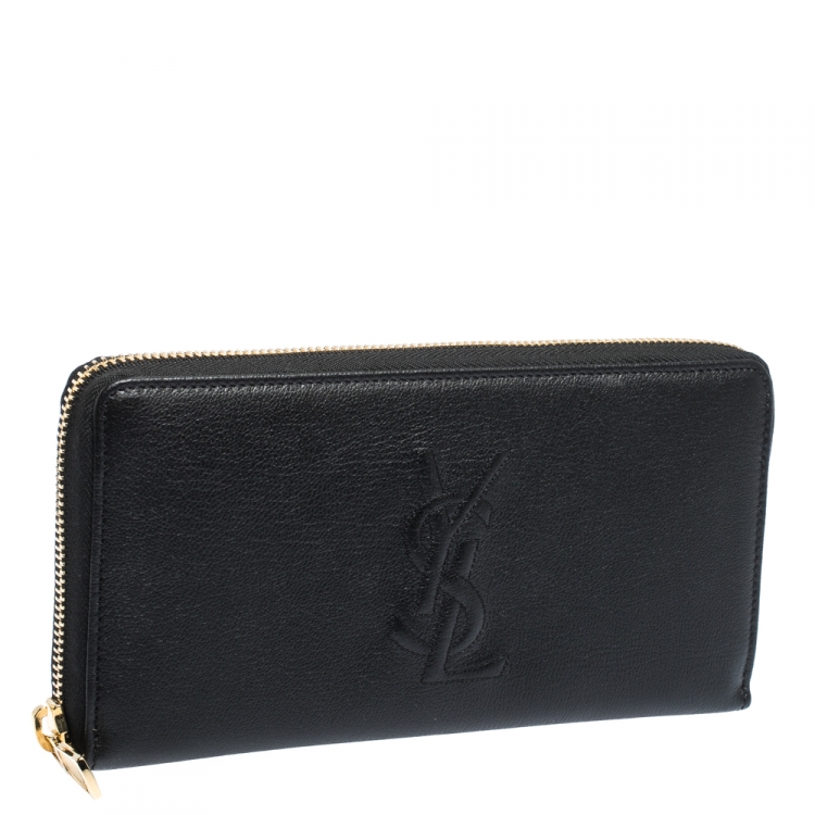 Pre Owned Saint Laurent Black Leather Belle De Jour Zip Around  Wallet
