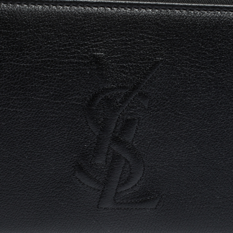 Pre Owned Saint Laurent Black Leather Belle De Jour Zip Around  Wallet