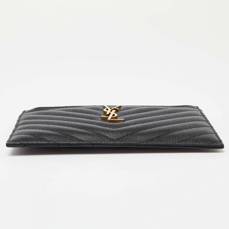 Pre Owned Saint Laurent Black Matelassé Leather Monogram Zip Pouch