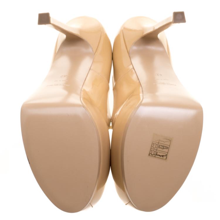 Pre Owned Saint Laurent Paris Beige Patent Leather Tribtoo Platform Pumps Size 42