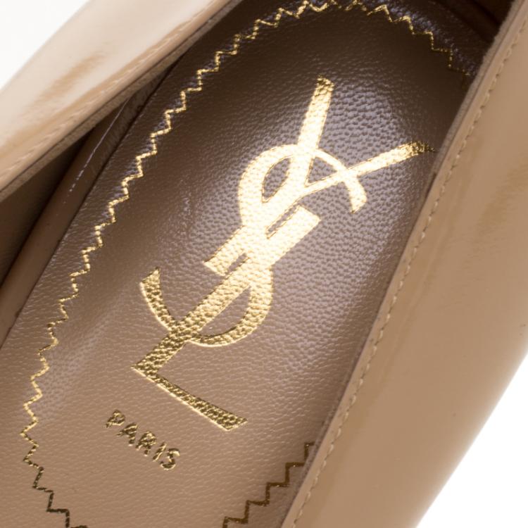 Pre Owned Saint Laurent Paris Beige Patent Leather Tribtoo Platform Pumps Size 42